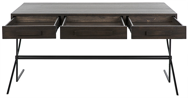 American Home Furniture | Noir - Frank Desk, Ebony Walnut with Steel