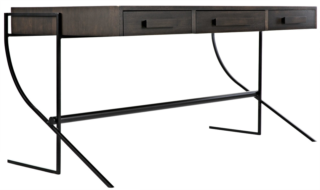 American Home Furniture | Noir - Frank Desk, Ebony Walnut with Steel