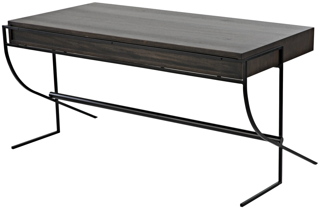 American Home Furniture | Noir - Frank Desk, Ebony Walnut with Steel