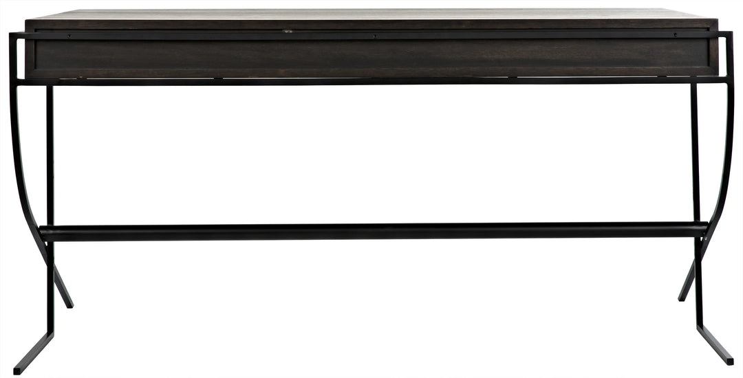 American Home Furniture | Noir - Frank Desk, Ebony Walnut with Steel