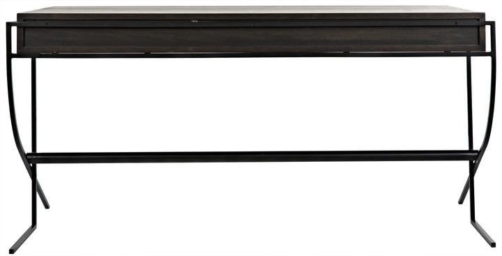 American Home Furniture | Noir - Frank Desk, Ebony Walnut with Steel