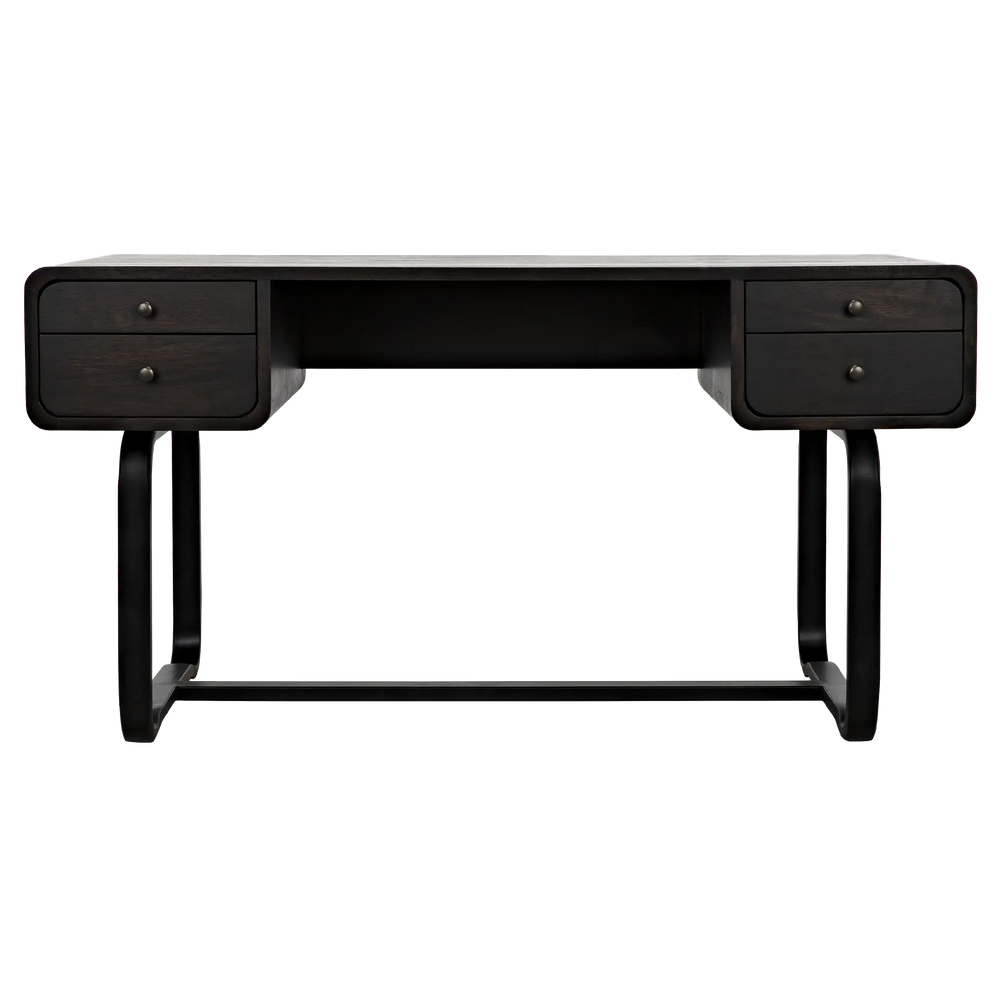 American Home Furniture | Noir - Voltes Desk, Ebony Walnut with Black Steel