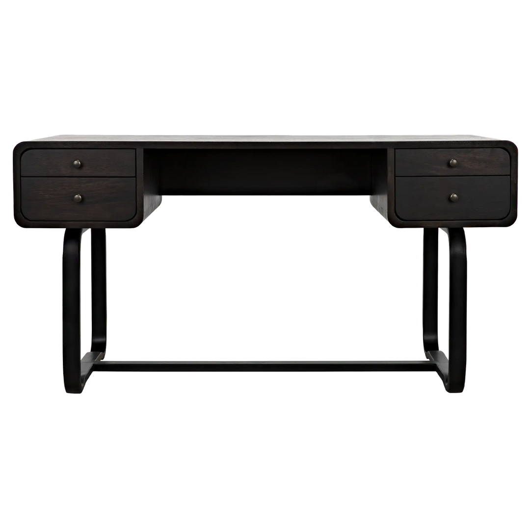 American Home Furniture | Noir - Voltes Desk, Ebony Walnut with Black Steel