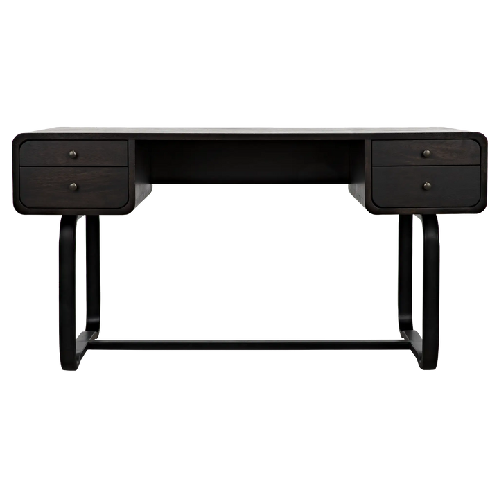 American Home Furniture | Noir - Voltes Desk, Ebony Walnut with Black Steel