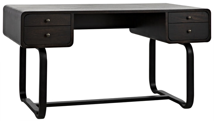 American Home Furniture | Noir - Voltes Desk, Ebony Walnut with Black Steel