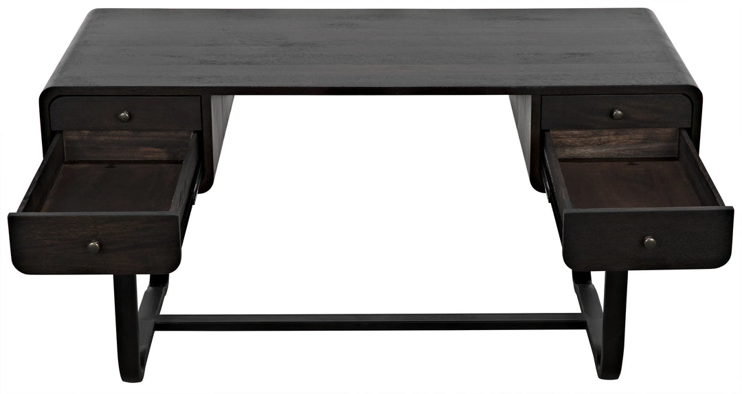 American Home Furniture | Noir - Voltes Desk, Ebony Walnut with Black Steel