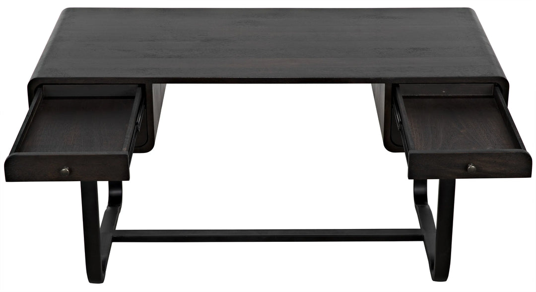 American Home Furniture | Noir - Voltes Desk, Ebony Walnut with Black Steel