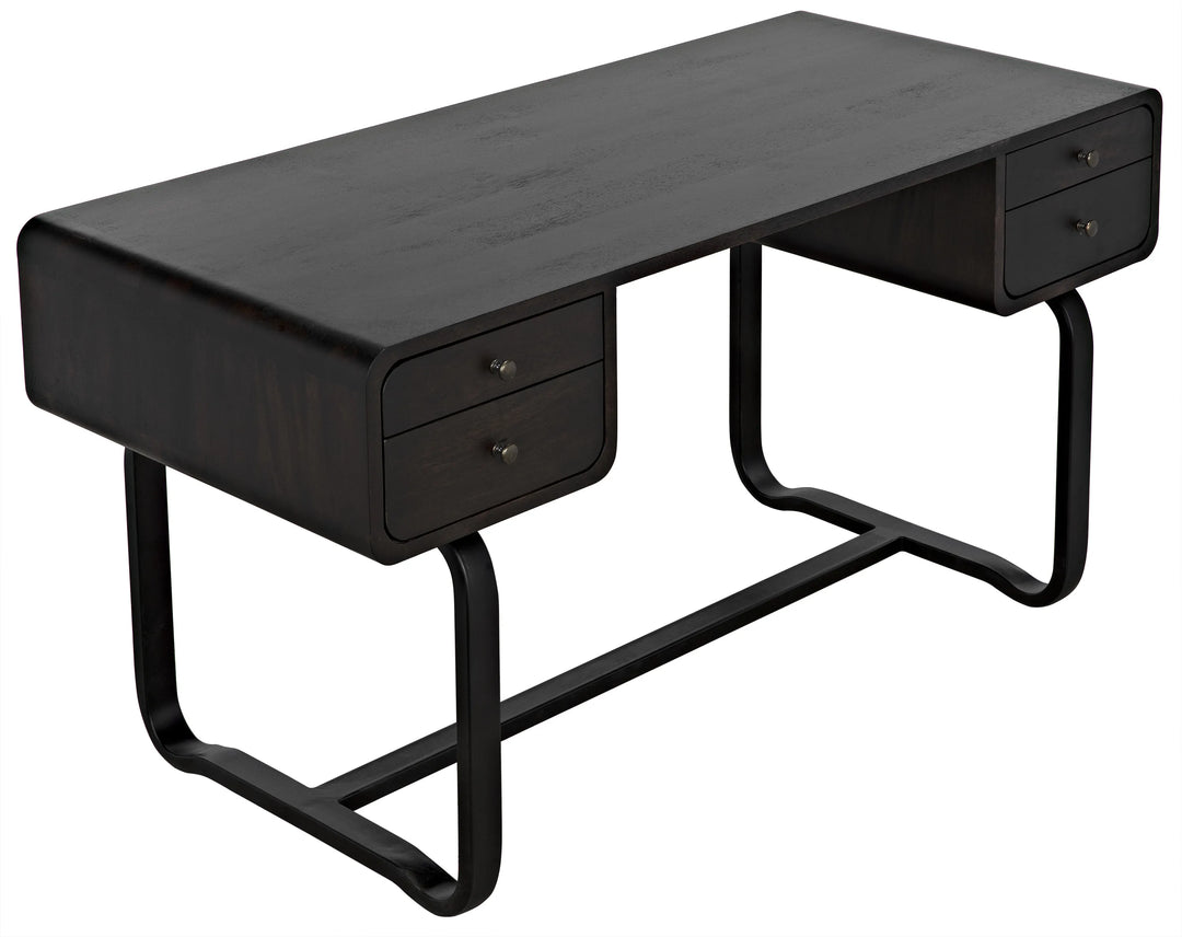 American Home Furniture | Noir - Voltes Desk, Ebony Walnut with Black Steel