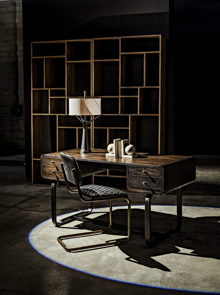 American Home Furniture | Noir - Voltes Desk, Ebony Walnut with Black Steel