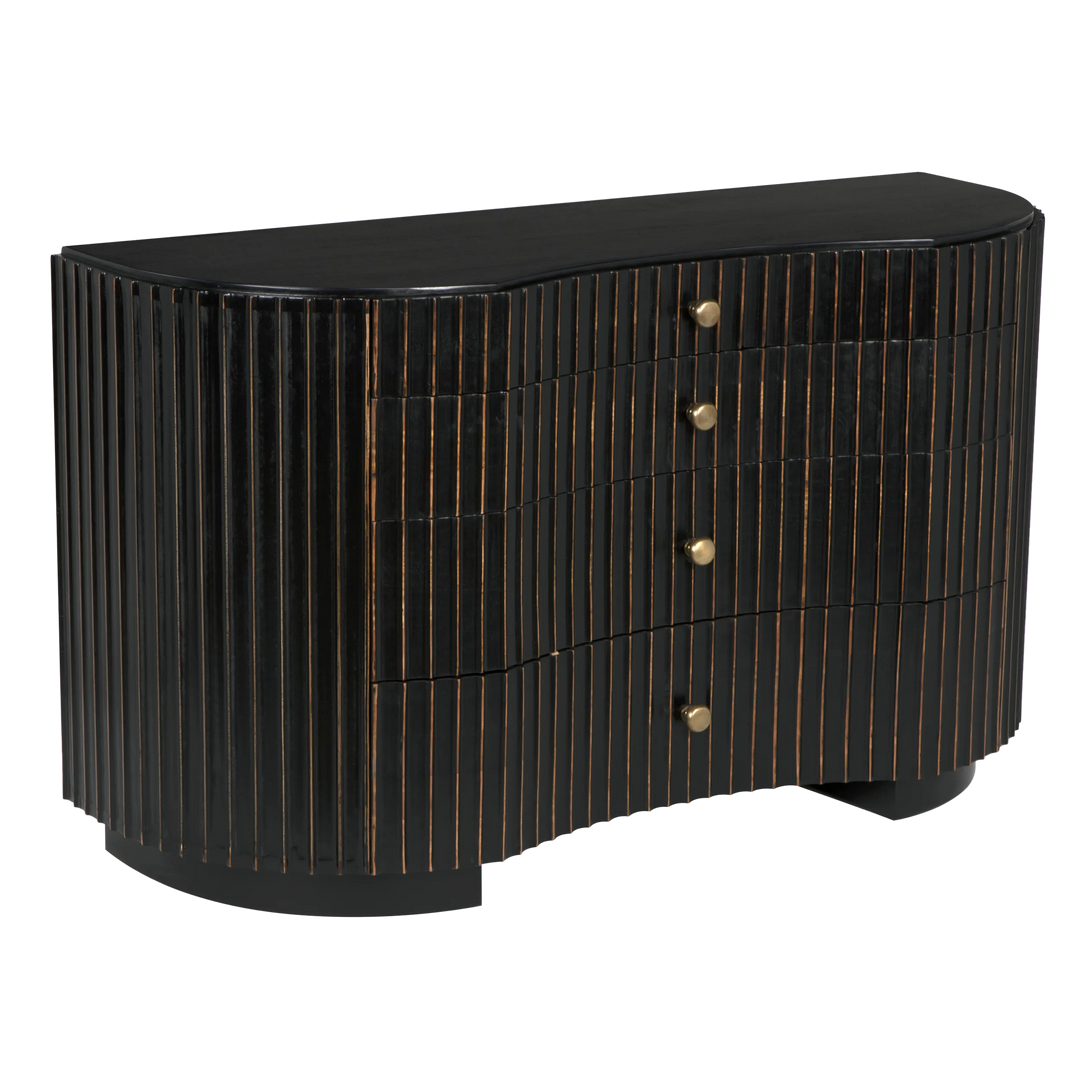 American Home Furniture | Noir - Irene Dresser, Hand Rubbed Black with Light Brown Trim