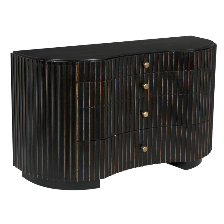 American Home Furniture | Noir - Irene Dresser, Hand Rubbed Black with Light Brown Trim