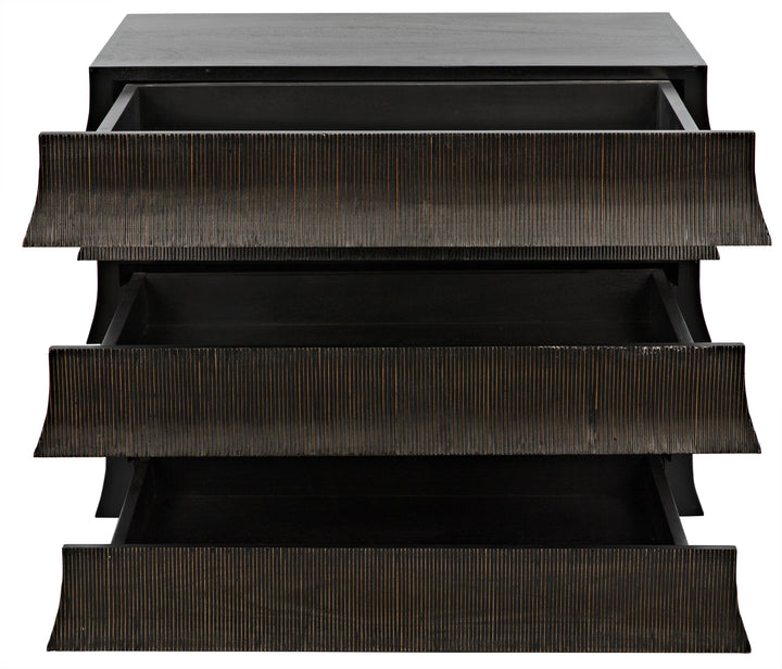 American Home Furniture | Noir - Ava Dresser, Hand Rubbed Black with Light Brown Highlights