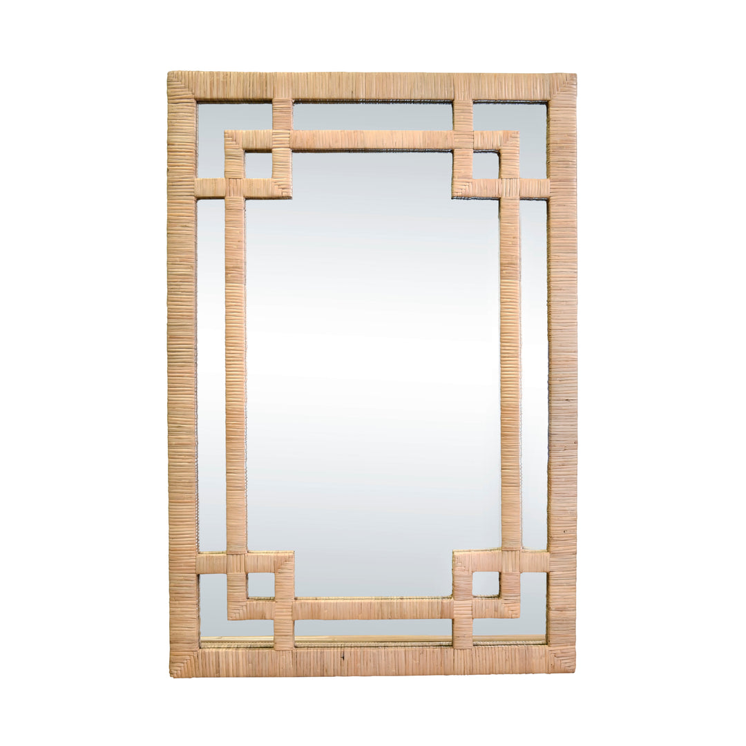 Greek Key Design Mirror In Wrapped Natural Rattan - GENEVA NAT