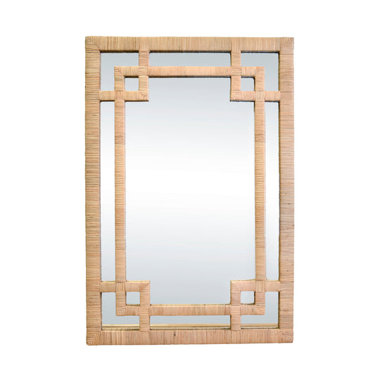 Greek Key Design Mirror In Wrapped Natural Rattan - GENEVA NAT