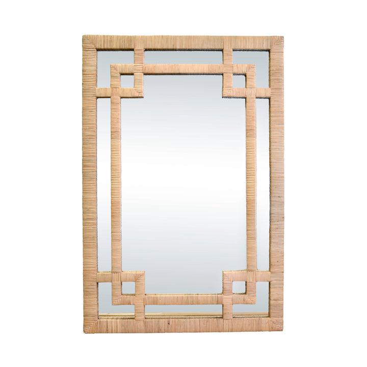 Greek Key Design Mirror In Wrapped Natural Rattan - GENEVA NAT