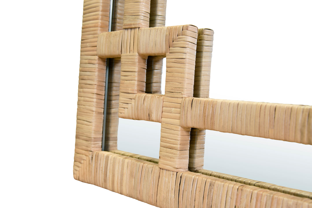 Greek Key Design Mirror In Wrapped Natural Rattan - GENEVA NAT
