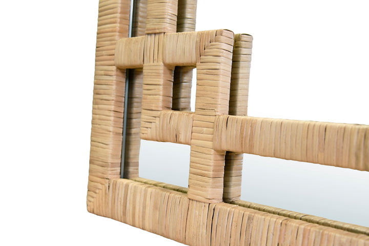 Greek Key Design Mirror In Wrapped Natural Rattan - GENEVA NAT