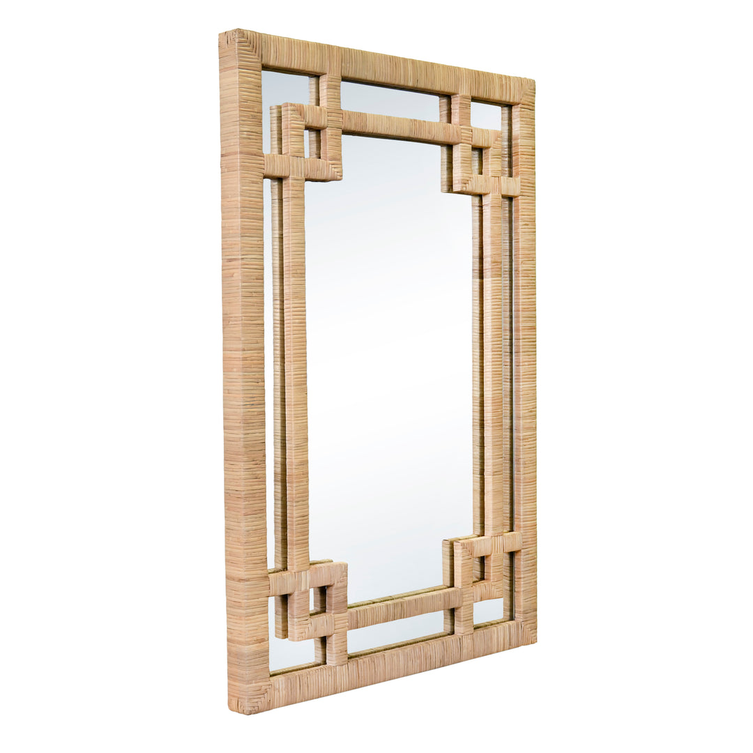 Greek Key Design Mirror In Wrapped Natural Rattan - GENEVA NAT