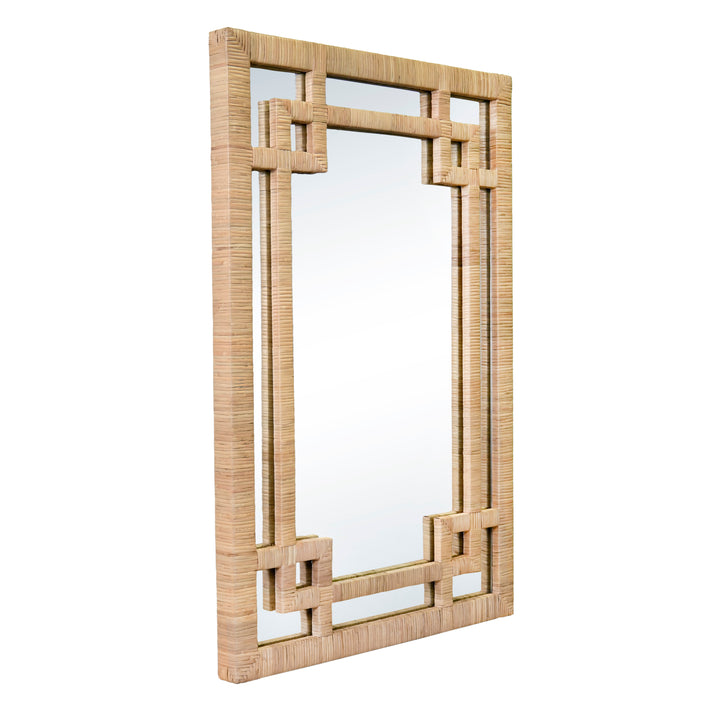 Greek Key Design Mirror In Wrapped Natural Rattan - GENEVA NAT
