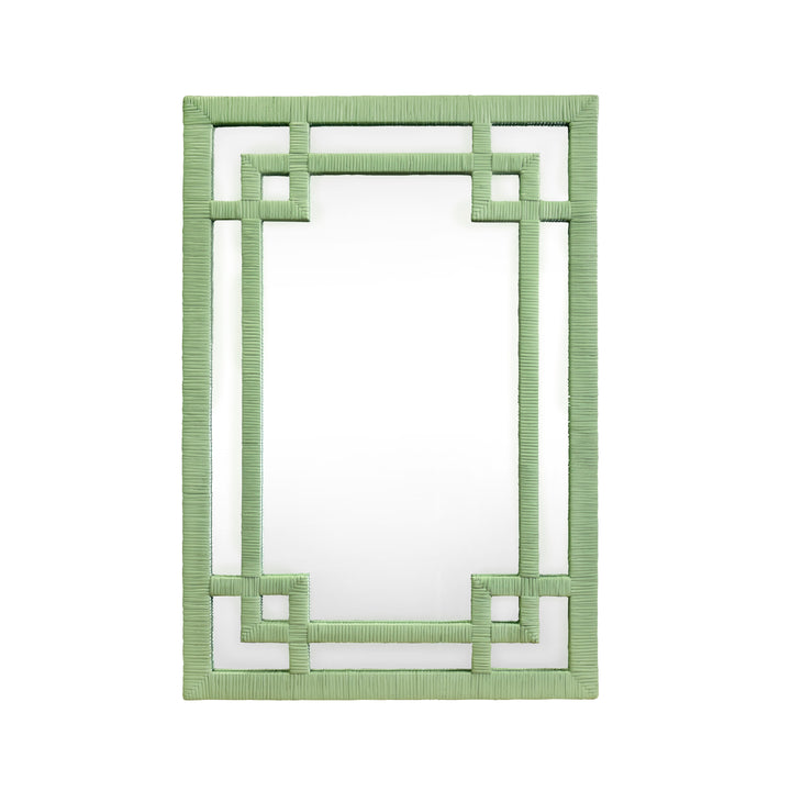 Greek Key Design Mirror In Wrapped Rattan In Sage Green - GENEVA SG