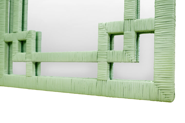 Greek Key Design Mirror In Wrapped Rattan In Sage Green - GENEVA SG