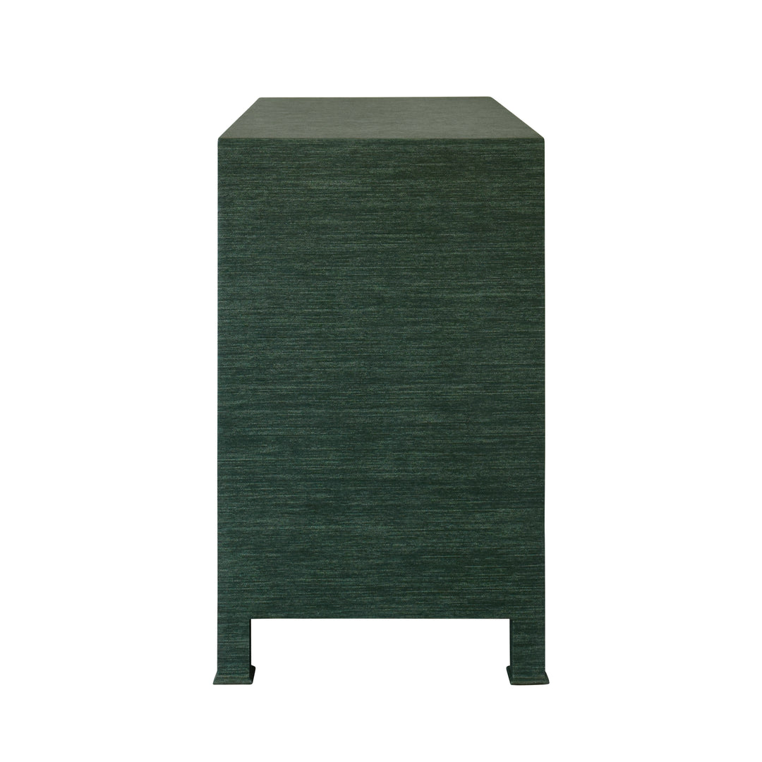 Three Drawer Chest With Antique Brass Circle Hardware In Dyed Green Grasscloth - GETTY GR