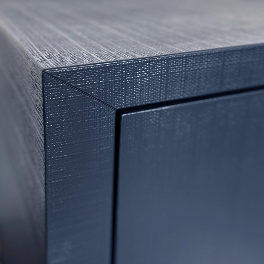 Three Drawer Chest With Antique Brass Circle Hardware In Textured Navy Linen - GETTY NVY