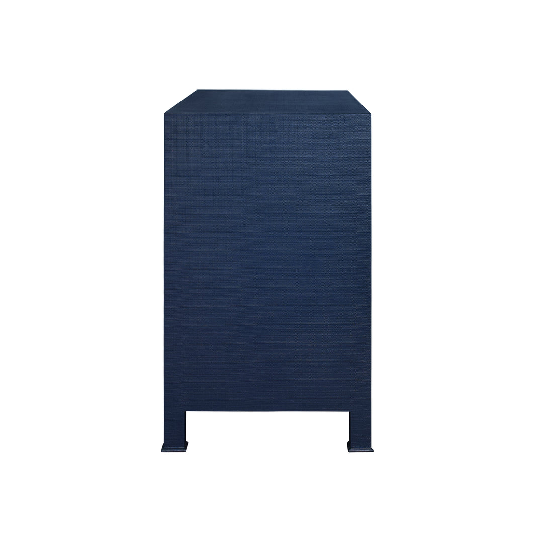 Three Drawer Chest With Antique Brass Circle Hardware In Textured Navy Linen - GETTY NVY