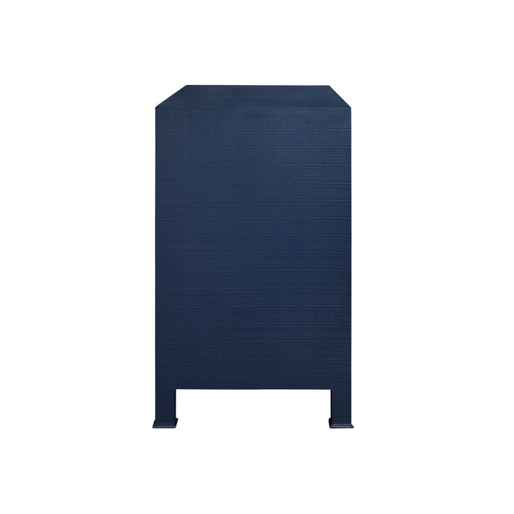 Three Drawer Chest With Antique Brass Circle Hardware In Textured Navy Linen - GETTY NVY