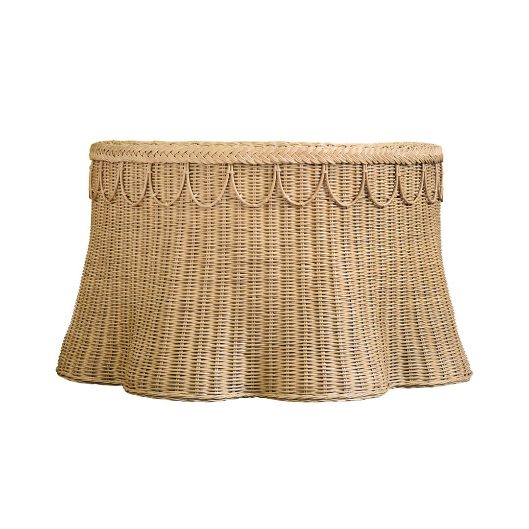 Round Coffee Table With Scalloped Detail In Natural Woven Rattan - GIADA