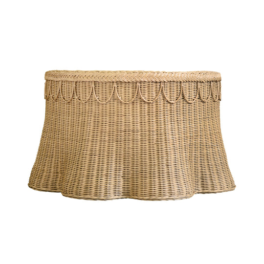 Round Coffee Table With Scalloped Detail In Natural Woven Rattan - GIADA