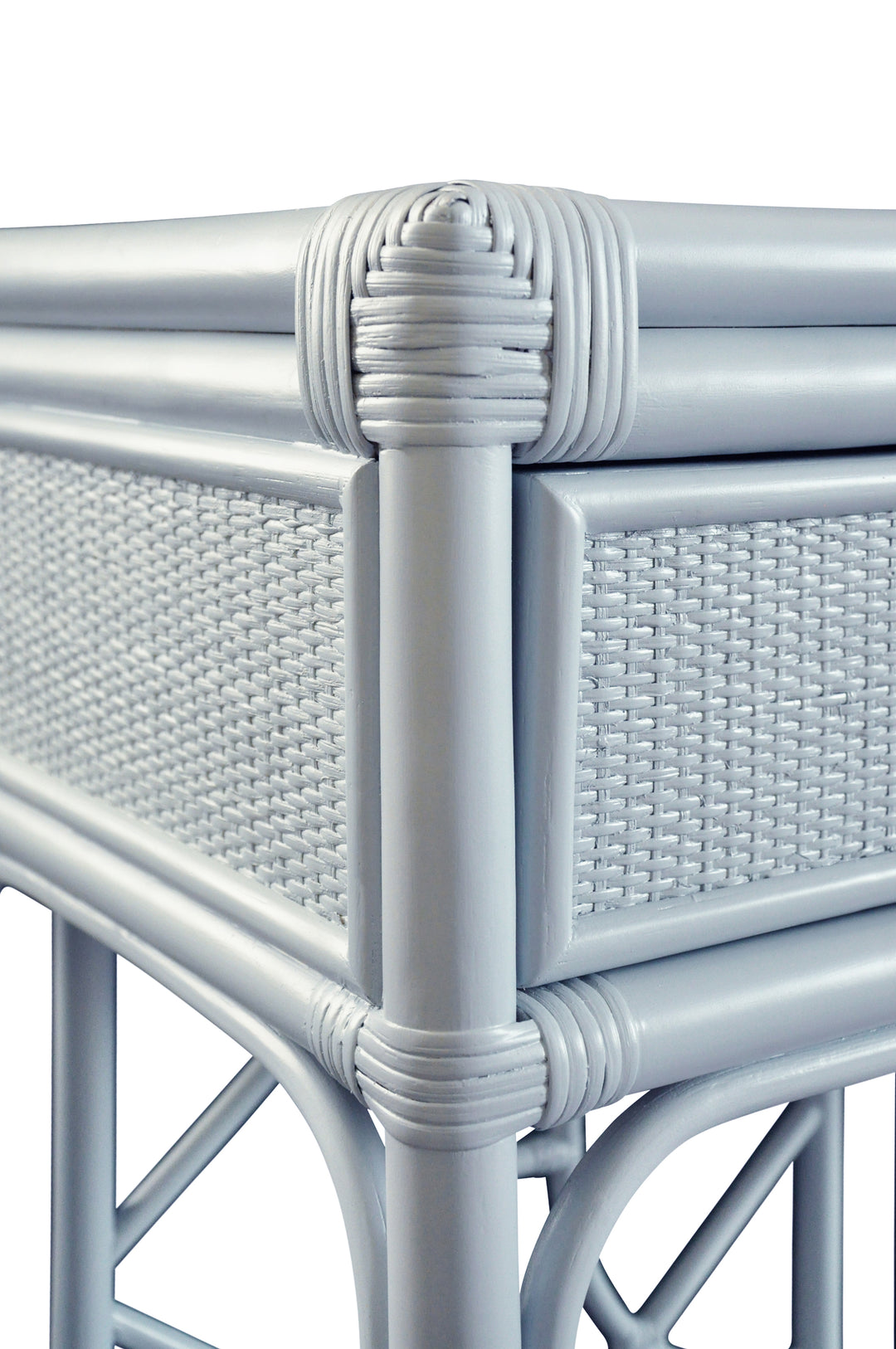 Two Drawer Console With Decorative Back In Rattan Painted Light Blue - GIDEON LB
