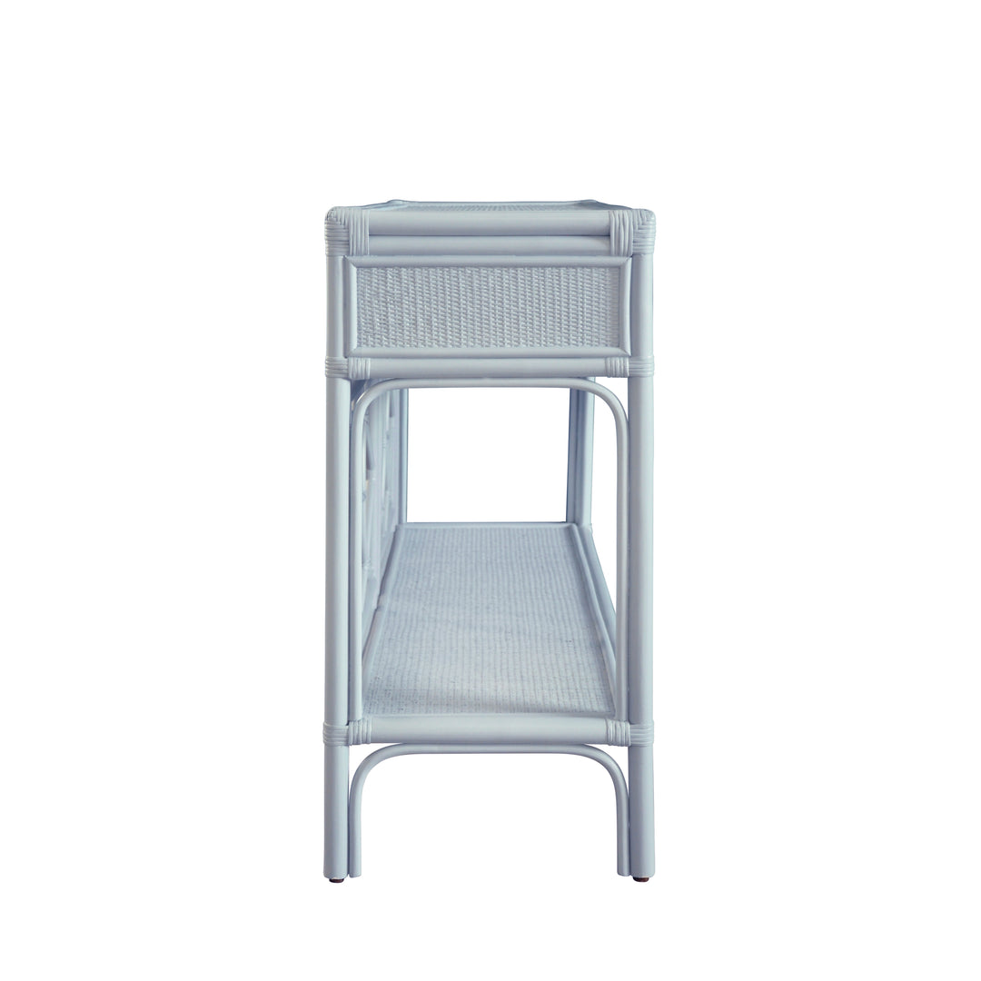 Two Drawer Console With Decorative Back In Rattan Painted Light Blue - GIDEON LB