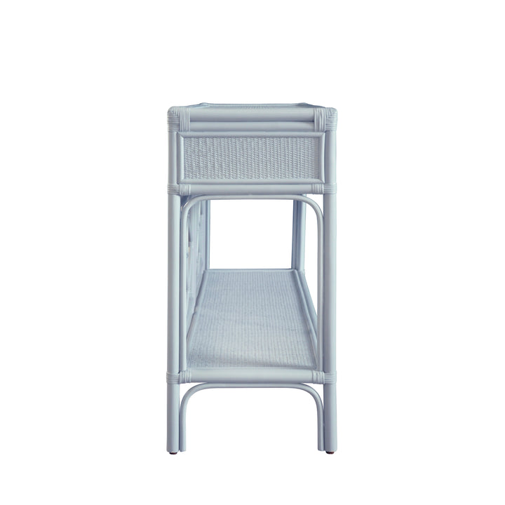 Two Drawer Console With Decorative Back In Rattan Painted Light Blue - GIDEON LB
