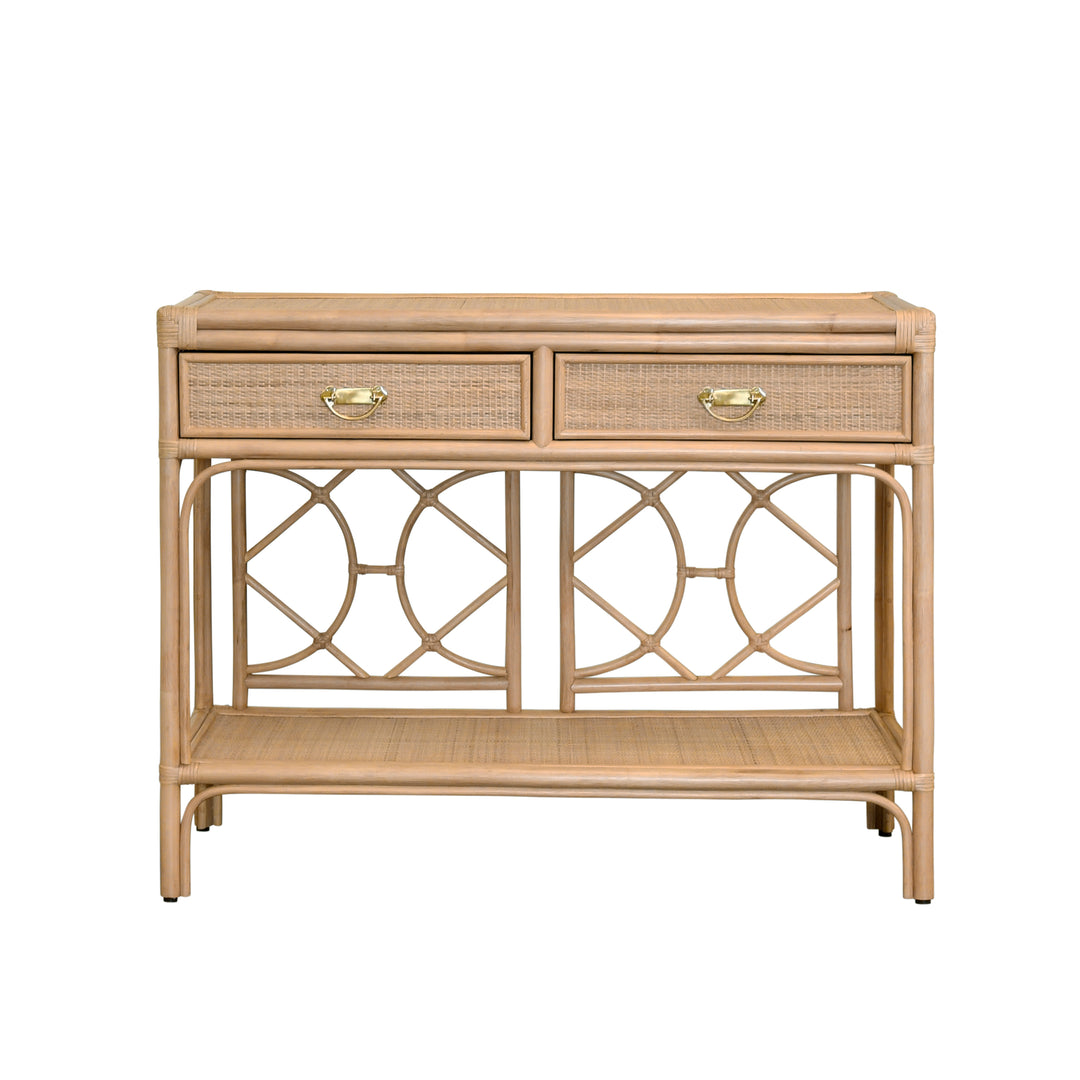 Two Drawer Console With Decorative Back In Natural Rattan - GIDEON NAT