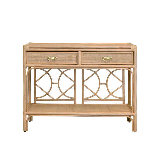 Two Drawer Console With Decorative Back In Natural Rattan - GIDEON NAT