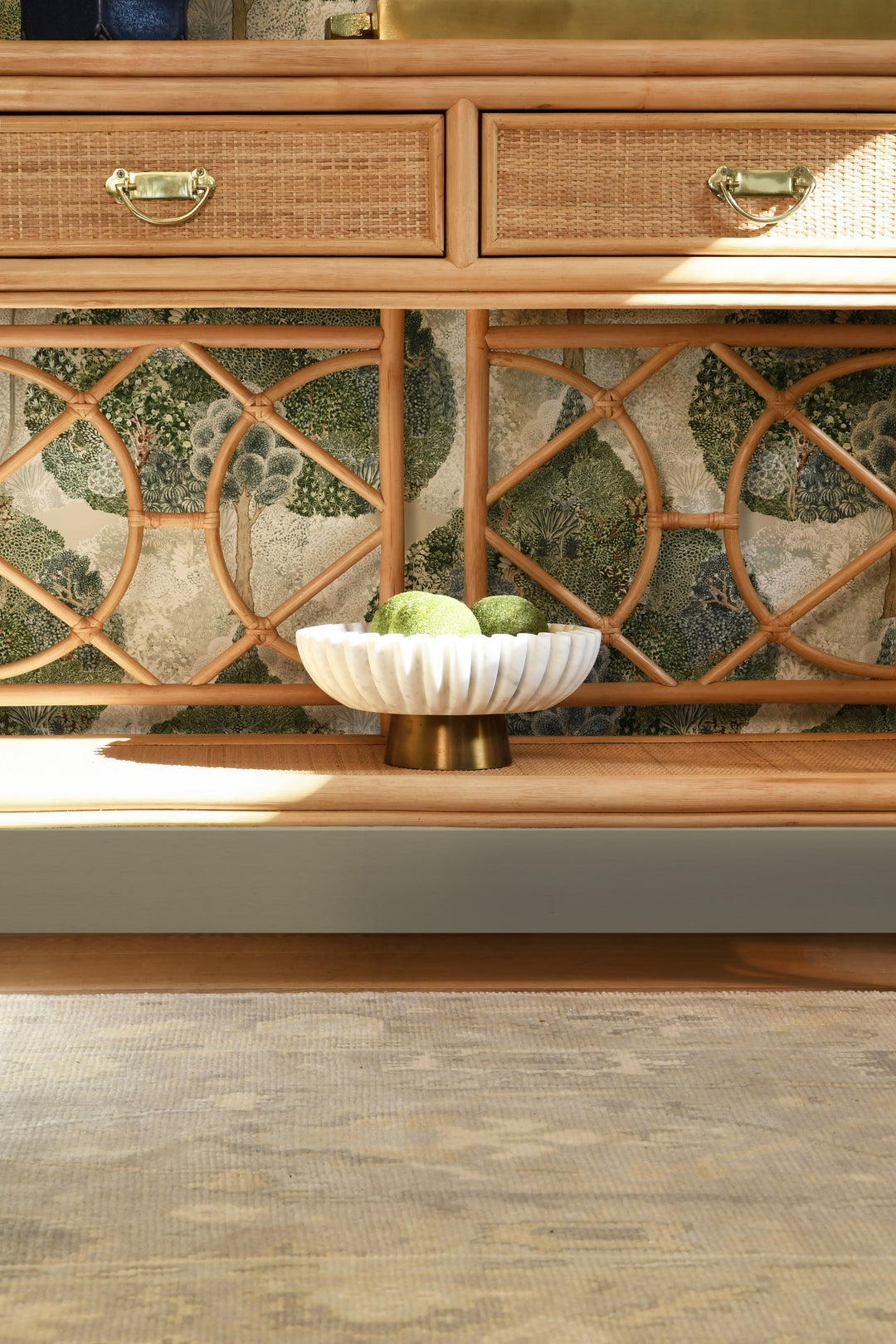 Two Drawer Console With Decorative Back In Natural Rattan - GIDEON NAT