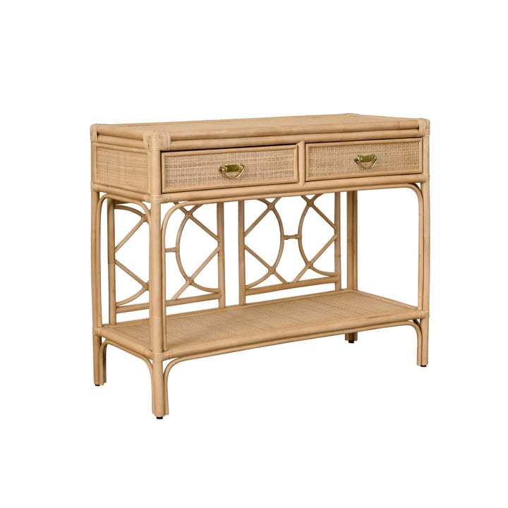 Two Drawer Console With Decorative Back In Natural Rattan - GIDEON NAT