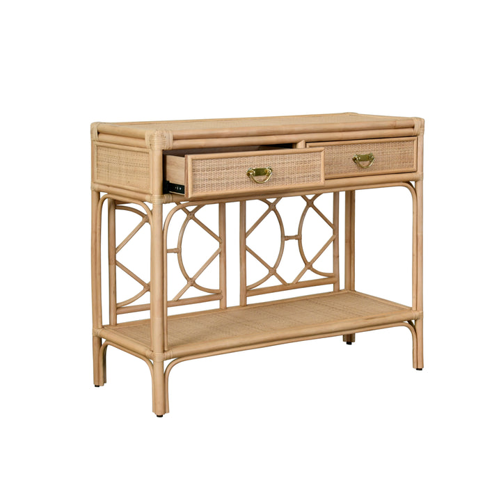 Two Drawer Console With Decorative Back In Natural Rattan - GIDEON NAT
