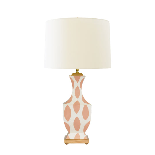 Handpainted Tole Table Lamp In Coral Ikat Pattern - GINA IKAT CO
