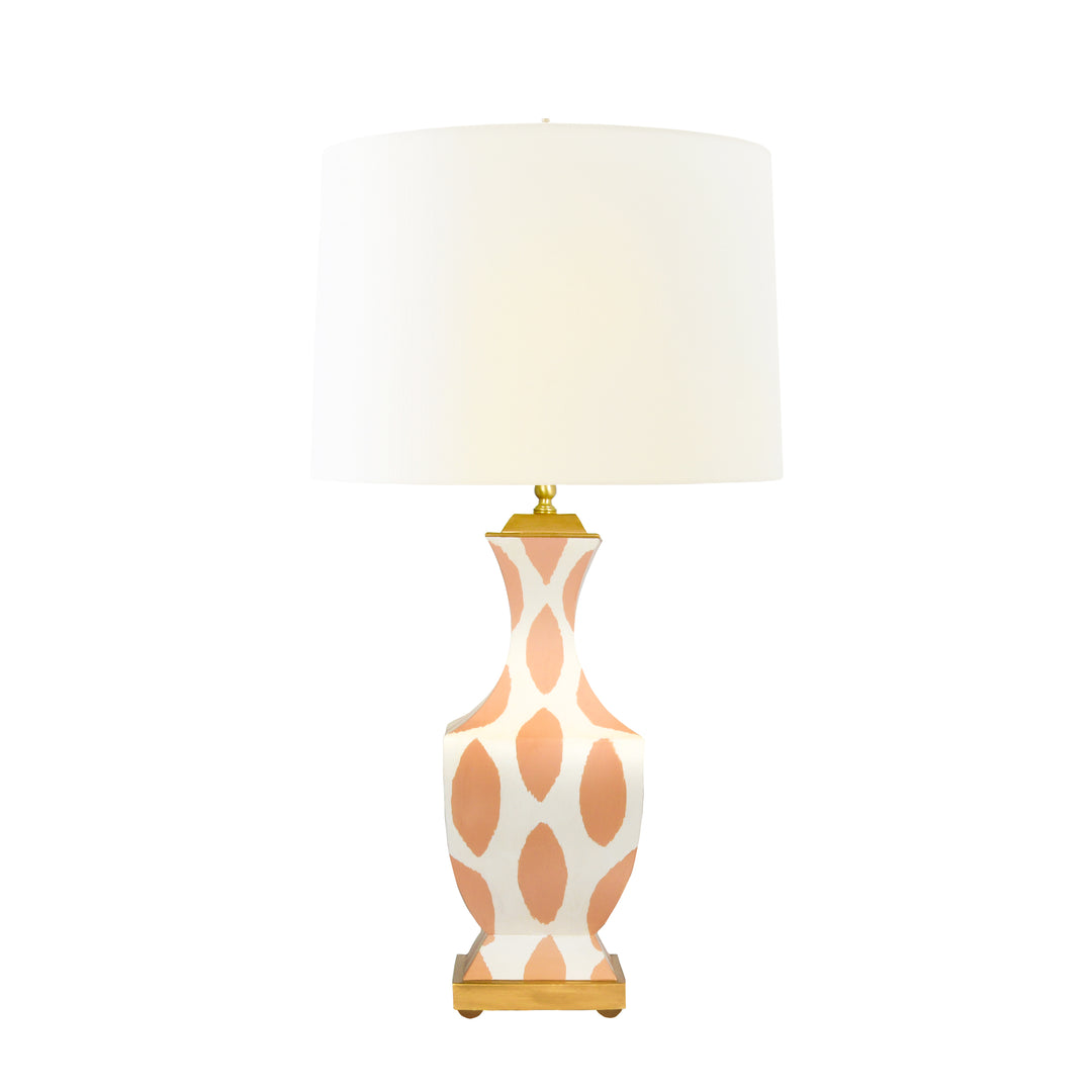Handpainted Tole Table Lamp In Coral Ikat Pattern - GINA IKAT CO