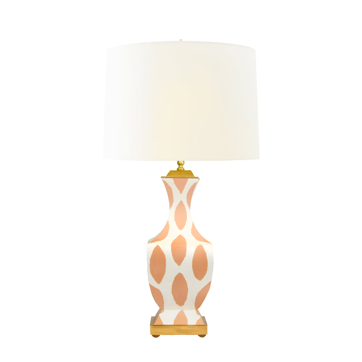 Handpainted Tole Table Lamp In Coral Ikat Pattern - GINA IKAT CO