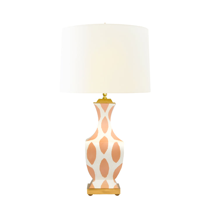 Handpainted Tole Table Lamp In Coral Ikat Pattern - GINA IKAT CO