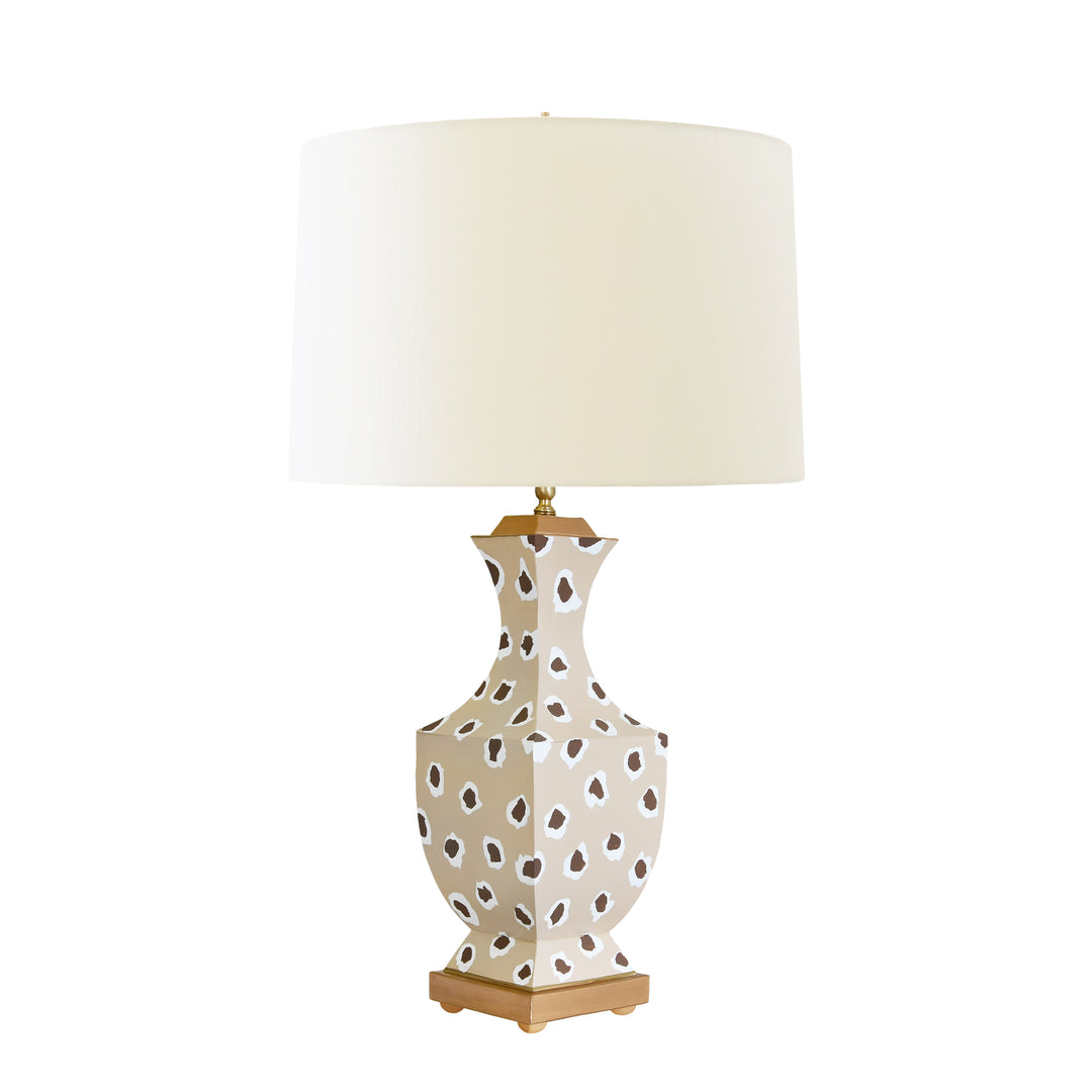 Handpainted Tole Table Lamp In Brown Leopard Pattern - GINA LEOP BR