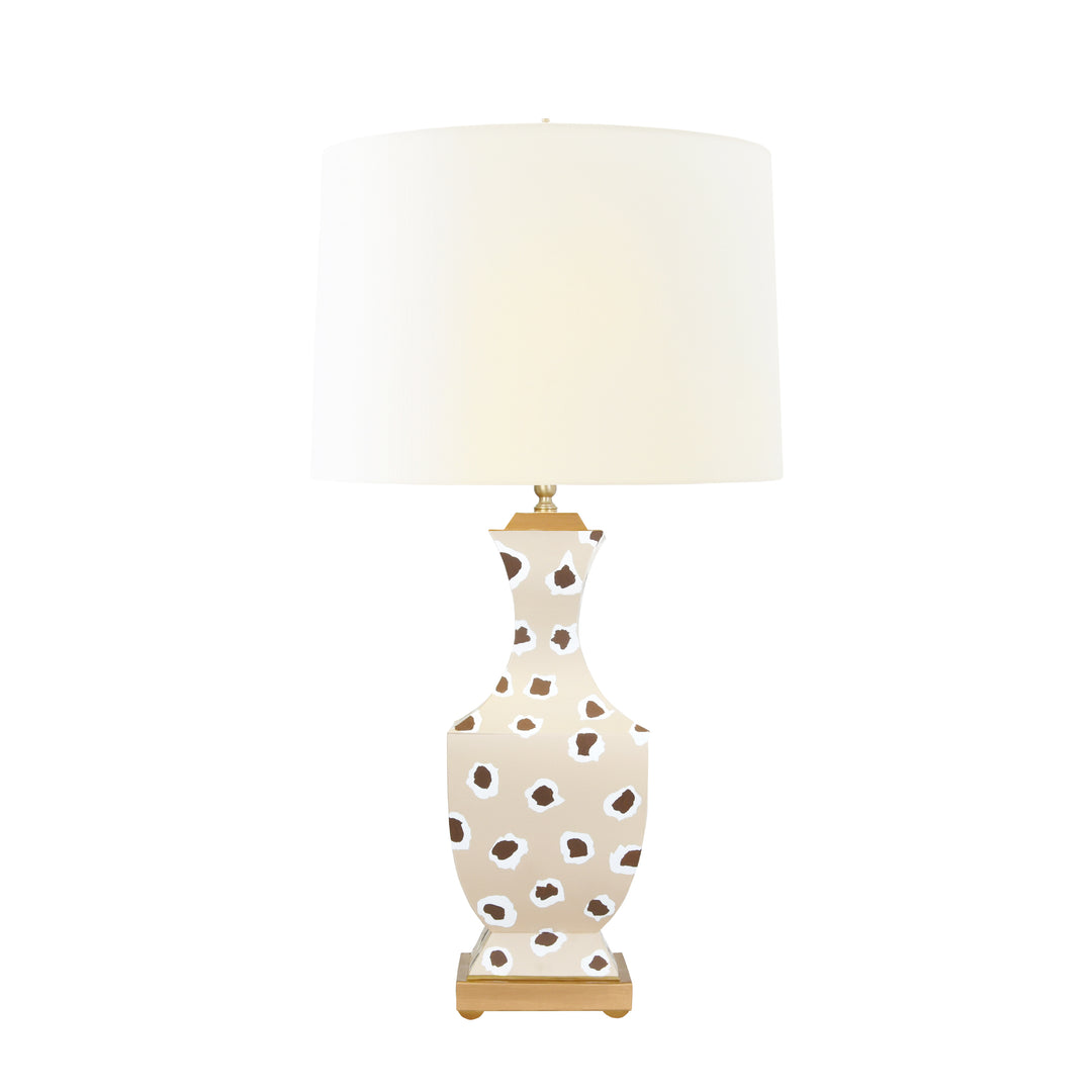 Handpainted Tole Table Lamp In Brown Leopard Pattern - GINA LEOP BR