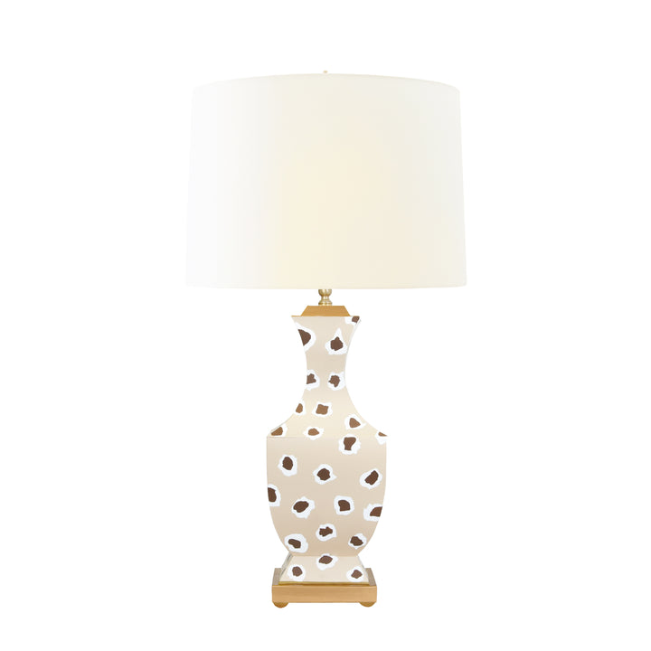 Handpainted Tole Table Lamp In Brown Leopard Pattern - GINA LEOP BR