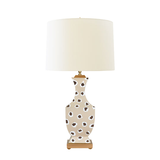 Handpainted Tole Table Lamp In Brown Leopard Pattern - GINA LEOP BR