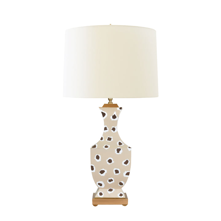 Handpainted Tole Table Lamp In Brown Leopard Pattern - GINA LEOP BR