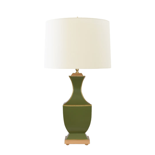 Handpainted Tole Table Lamp In Olive With Gold Detail - GINA OLV