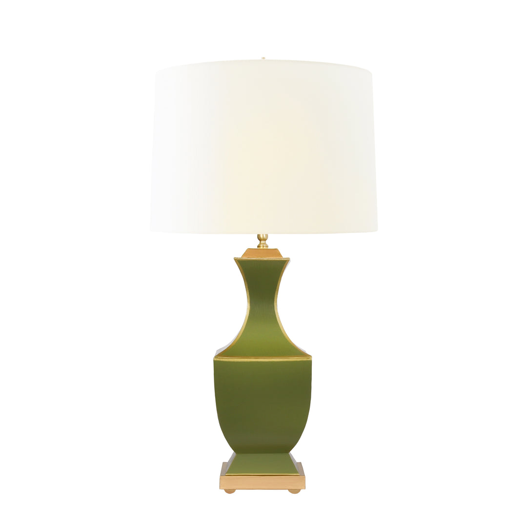 Handpainted Tole Table Lamp In Olive With Gold Detail - GINA OLV